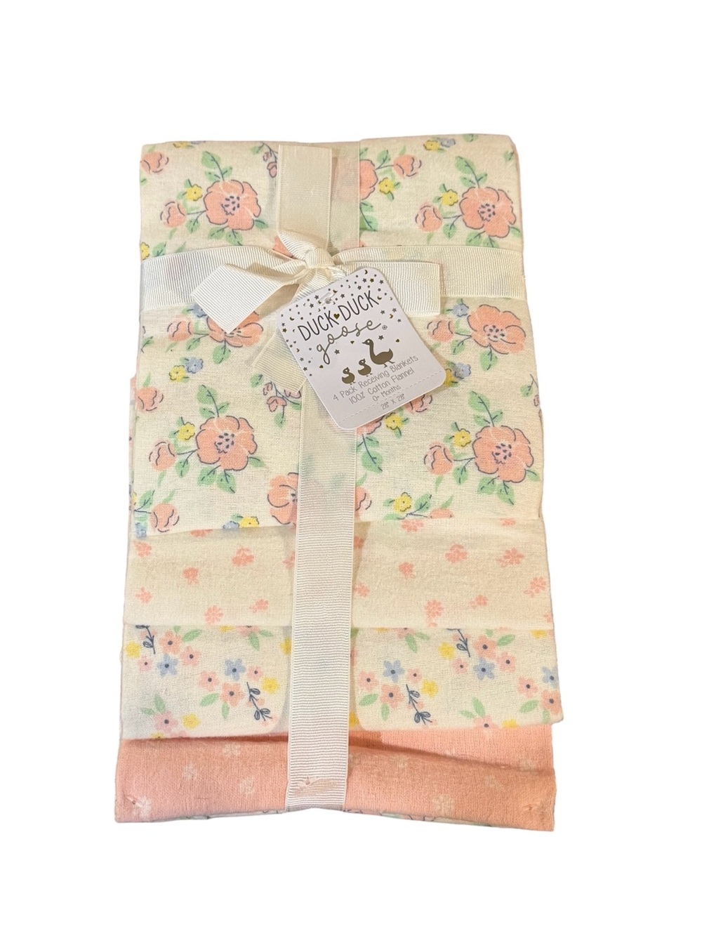 Duck Duck Goose NWT Floral Baby Receiving Blanket Set - Pink & Cream